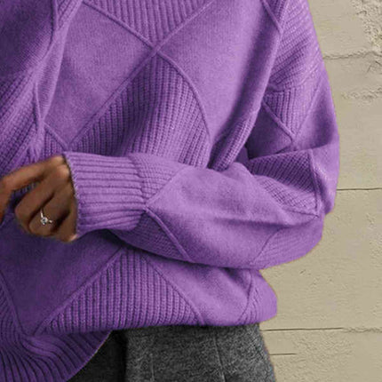 Geometric Turtleneck Long Sleeve Sweater - Vickie Lynn's