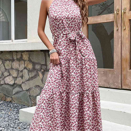 Floral Tie-Waist Tiered Dress