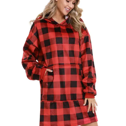 Manta perezosa con bolsillo y capucha de terciopelo de gran tamaño 