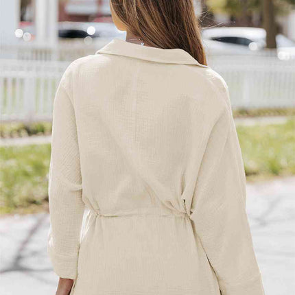 Button-Up Long Sleeve Collared Neck Mini Dress