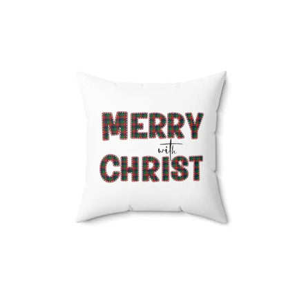 Uniquely You Throw Pillow Cover, Merry With Christ, Red And Green Plaid Christmas Holiday Pattern Print 2-Sided Print