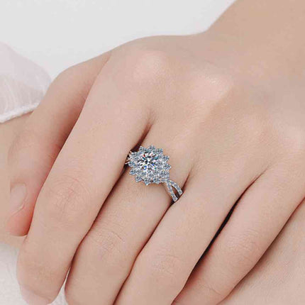 Moissanite Flower-Shape Split Shank Ring