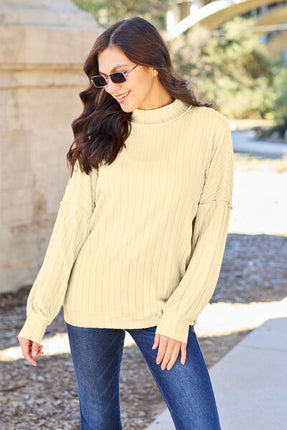 Basic Bae Full Size Ribbed Exposed Seam Mock Neck Knit Top - Vickie Lynn's