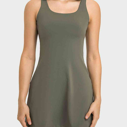 Square Neck Sports Tank Dress with Full Coverage Bottoms - Vickie Lynn's