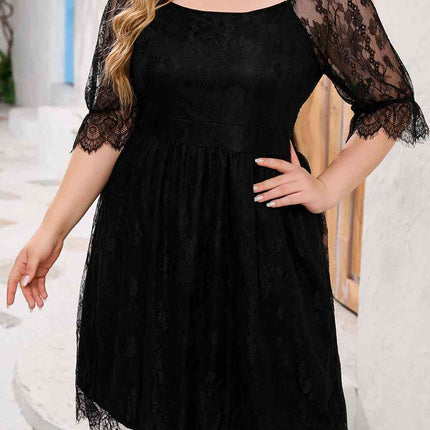 Plus Size Lace Flounce Sleeve Square Neck Dress