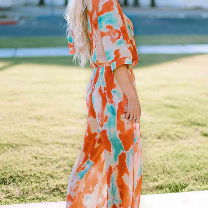 Tie-Dye Collared Wide Leg Jumpsuit