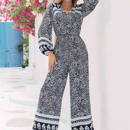 Printed Long Sleeve Wide Leg Jumpsuit