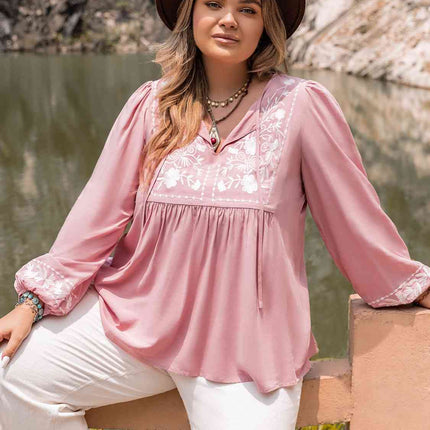 Plus Size Tie Neck Puff Sleeve Blouse