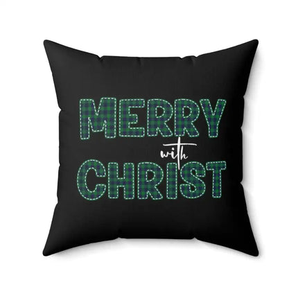 Uniquely You Throw Pillow Cover, Merry With Christ, Green Plaid Christmas Holiday Pattern Print 2-Sided Print