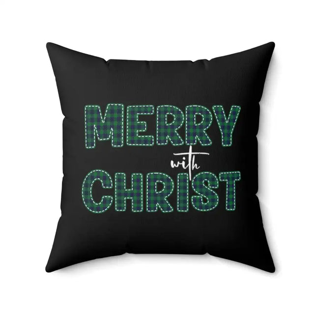 Uniquely You Throw Pillow Cover, Merry With Christ, Green Plaid Christmas Holiday Pattern Print 2-Sided Print