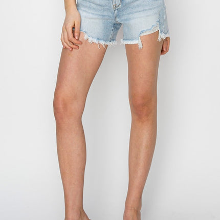 RISEN High Waist Frayed Detail Denim Shorts