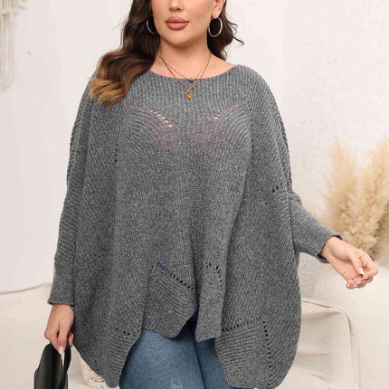 Plus Size Round Neck Batwing Sleeve Sweater