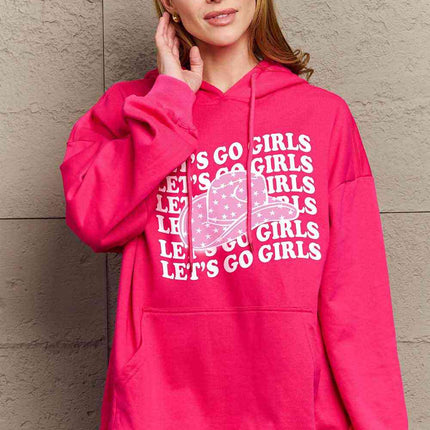 Simply Love Simply Love Full Size LETÃ¢â‚¬â„¢S GO GIRLS Graphic Dropped Shoulder Hoodie