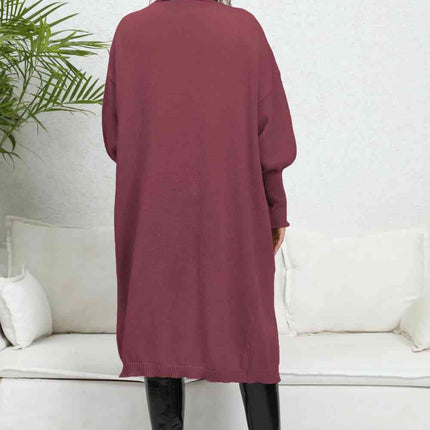 Lantern Sleeve Open Front Pocketed Cardigan