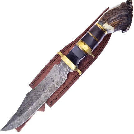 Bowie Deer Stag Damascus Knife