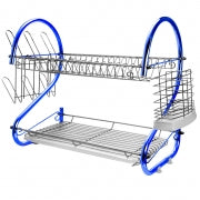 MegaChef 16 Inch Two Shelf Iron Wire Dish Rack in Blue