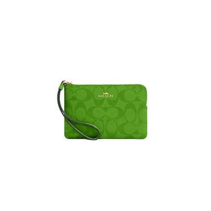 NEW Coach Green Corner Zip Wristlet Monogram Signature Canvas Pouch Clutch Bag