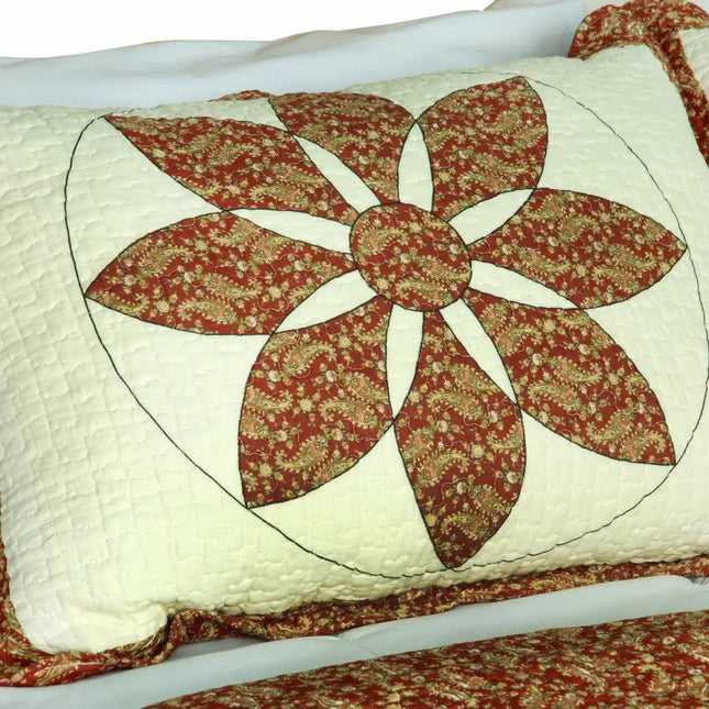 [Maple Leaf] Cotton 3PC Vermicelli-Quilted Patchwork Quilt Set (Full/Queen Size)