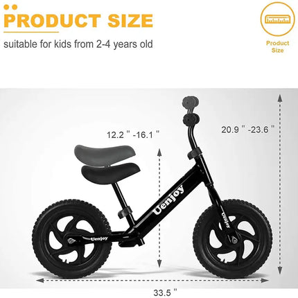 Kids Balance Bike No Pedal Bicycle for 2-4 Years Old, Toddler Balance Push Bike with 12" EVA Polymer Foam Tire, Height Adjustable, Lightweight Frame,(Pink/Black/red)