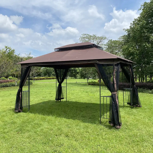 13x10ft Outdoor Patio Gazebo Canopy Tent With Ventilated Double Roof And Mosquito net (Detachable Mesh Screen On All Sides), Suitable for Lawn, Garden, Backyard and Deck RT