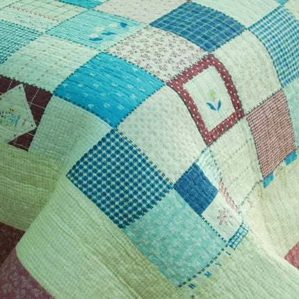 [Multicolor Lattice] Cotton 3PC Vermicelli-Quilted Printed Quilt Set (Full/Queen Size)