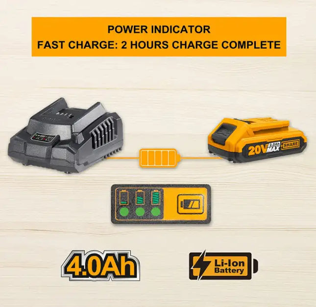 Cargador inteligente rápido INGCO de 20 V; Compatible con todas las herramientas eléctricas INGCO 20V FCLI2001A