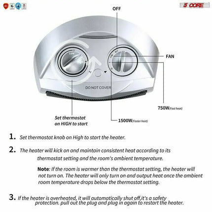 Space Heater Portable Electric Heaters for Indoor Use Tower Fast Oscillating Quiet 1500W Ceramic 13" 5 Core HTR H