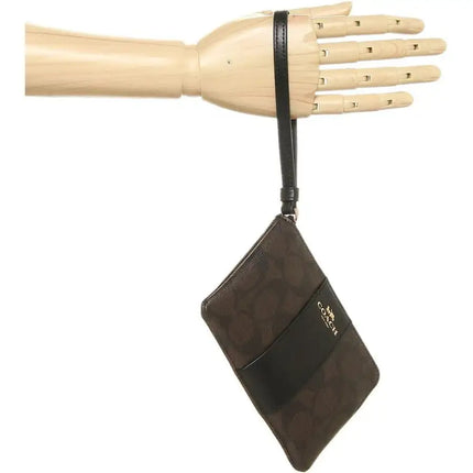 NEW Coach Brown Corner Zip Monogram Signature Canvas Wristlet Clutch Bag