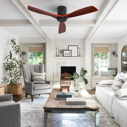 Ceiling Fan ; Remote Control; 52" Matte Black Indoor Outdoor Wood Ceiling Fan with 3 Fan Blades; Noiseless Reversible DC Motor for Patio Living Room; Bedroom; Office; Matte Black