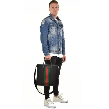 NEW Gucci Black Web Stripe Canvas Tote Crossbody Bag