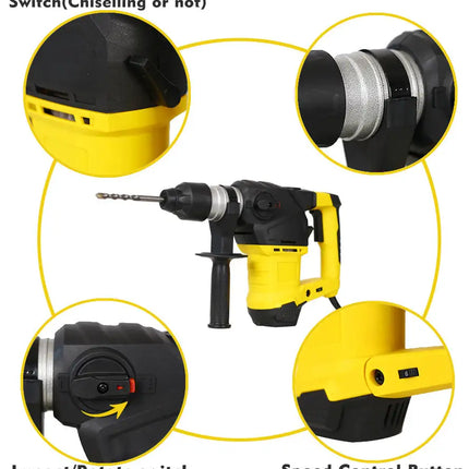 Professioinal Quality 1-1/4' SDS-Plus Heavy Duty Rotary Hammer Drill 13 Amp - Vibration Control, 3 Functions