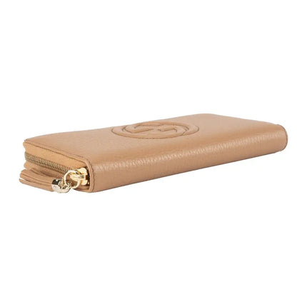 NEW Gucci Beige Soho Leather Zip Around Long Wallet Clutch Bag