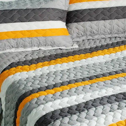 [Modern Life] 3PC Vermicelli-Quilted Striped Quilt Set (Full/Queen Size) - Vickie Lynn's