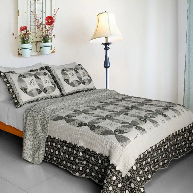 [Francesca] Cotton 3PC Vermicelli-Quilted Printed Quilt Set (Full/Queen Size)