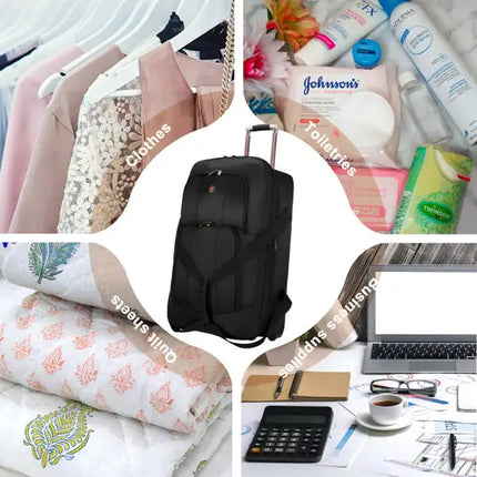 Bolsa de lona impermeable expandible con ruedas equipaje de mano maleta de mano unisex negro