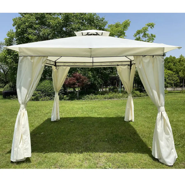 10x10 FT Outdoor Patio Garden Gazebo Tent, Outdoor Shading, Gazebo Canopy with Curtains,Beige-dk