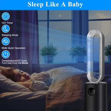 35 inch Space Heater Bladeless Tower Fan, Heater & Cooling Air Purifier, with Remote Control, Air Circulator Fan-Black