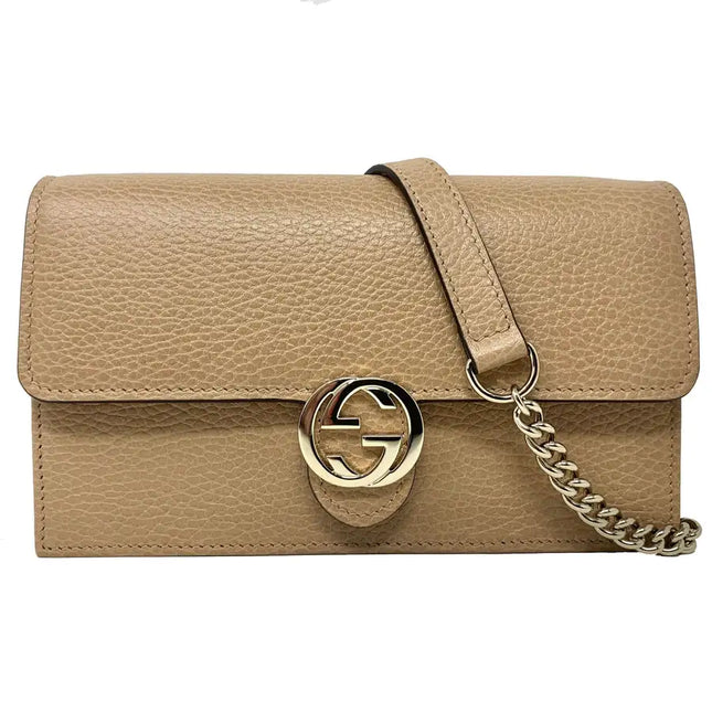 NEW Gucci Beige Interlocking G Clutch Wallet On Chain Crossbody Shoulder Bag