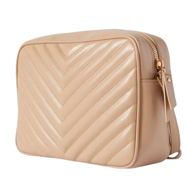 NUEVO Bolso bandolera para cámara Lou de cuero acolchado en beige de Saint Laurent