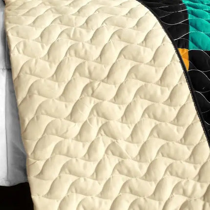 [Faithful Pray] 3PC Vermicelli-Quilted Patchwork Quilt Set (Full/Queen Size)