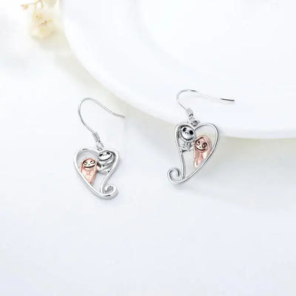 925 Sterling Silver Nightmare Before Christmas Earrings for Women Jack Skellington Dangle Earrings Jack and Sally Skull Jewelry