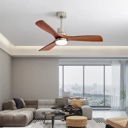 Ceiling Fan with Lights; 52" Ceiling Fan with Remote Control; Noiseless Reversible DC Motor and 3 Wood Blades; Timer; 6 Speed for Patio Bedroom; Office; Light Brown