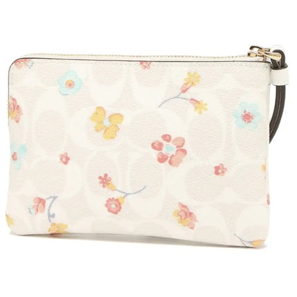 NEW Coach White Corner Zip Mystical Floral Print Monogram Signature Canvas Wristlet Clutch Bag