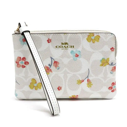 NEW Coach White Corner Zip Mystical Floral Print Monogram Signature Canvas Wristlet Clutch Bag