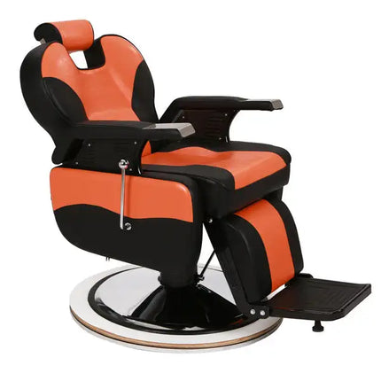 PVC Leather Cover; Wooden Armrest Shell; Iron Footrest; Disc With Footrest; Can Be Put Down 150kg; Barber Chair Orange
