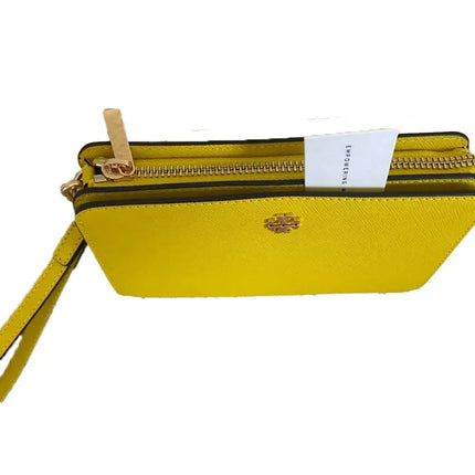 NEW Tory Burch Yellow Golden Pear Emerson Leather Wristlet Pouch Clutch Bag