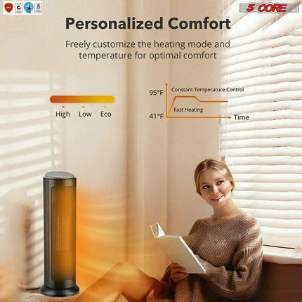 Space Heater Portable for Indoor Use 1500W 24" 5Core HTR T