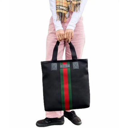 NEW Gucci Black Web Stripe Canvas Tote Shoulder Bag