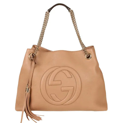 NEW Gucci Beige Pebbled Leather Medium Soho Chain Tote Shoulder Bag