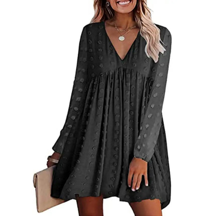 Womens V Neck Long Sleeves Flowy Dress